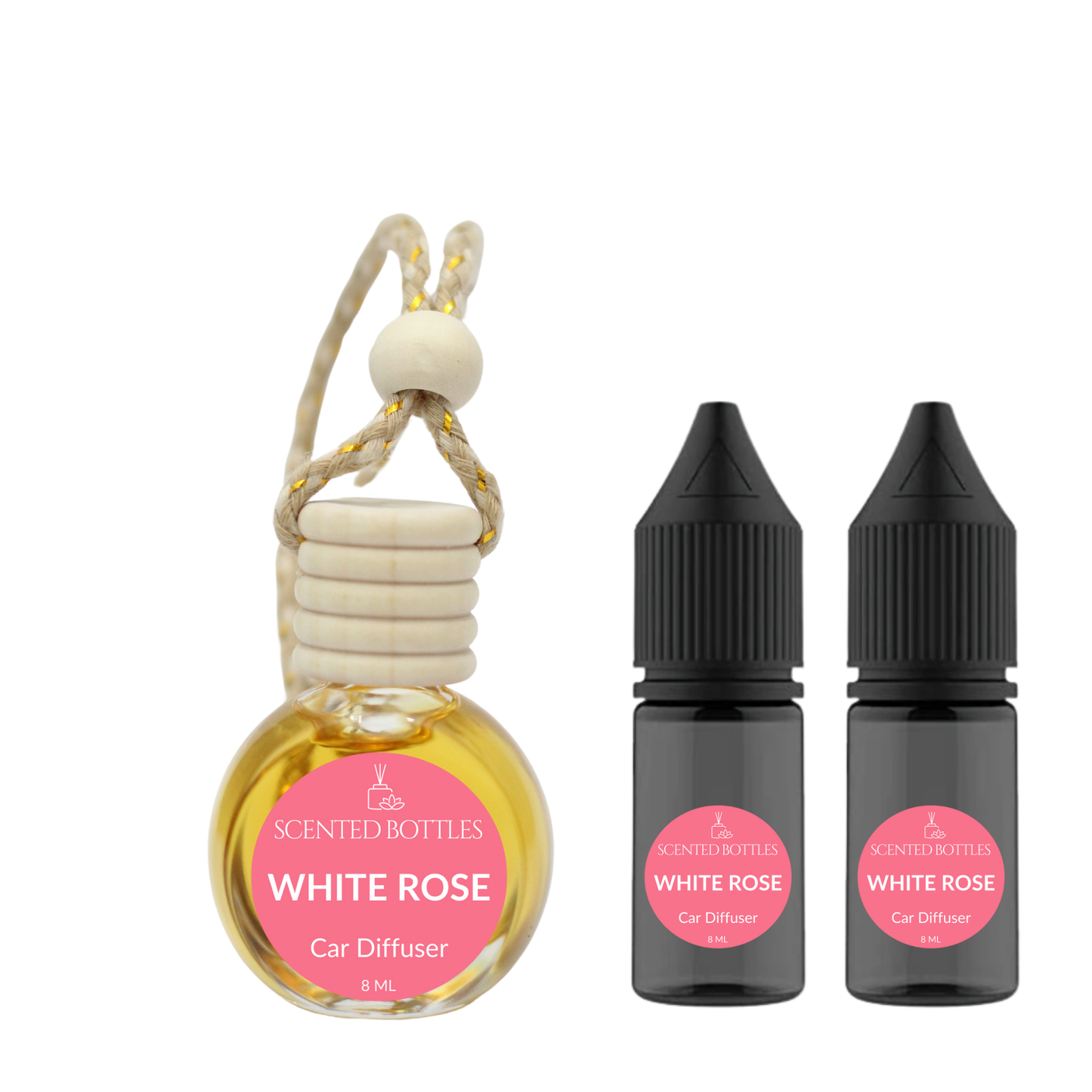 White Rose - Round Hanging Car Diffuser